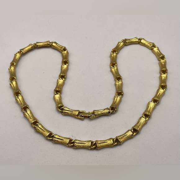 Vintage Gold Tone Textured Bar Linked Necklace 24” - Picture 2 of 8